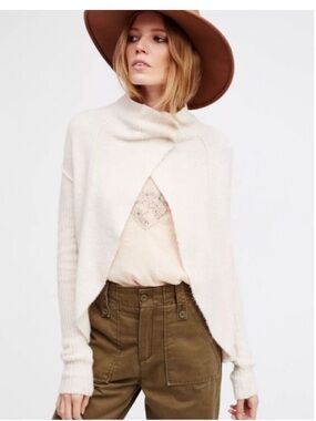 Wool Blend Free People Cream Cascade Cardigan Open-Front - Medium
